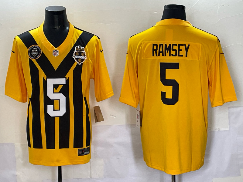 Men Pittsburgh Steelers 5 Ramsey Yellow Retro 2025 Nike Limited NFL Jersey style 001